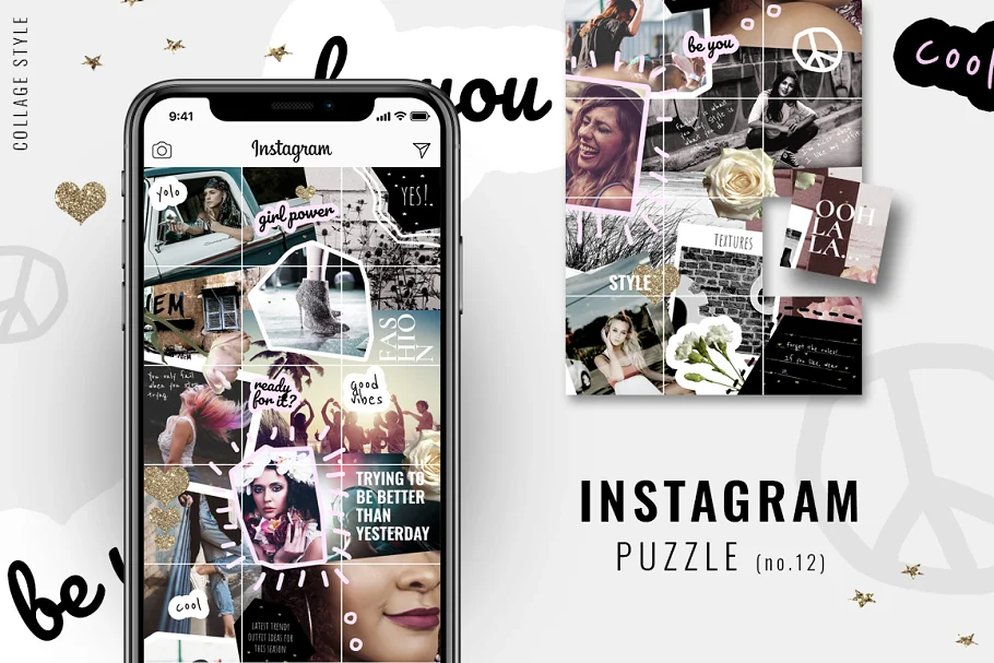 Download Instagram PUZZLE template - Collage Template Free - Kufonts.com
