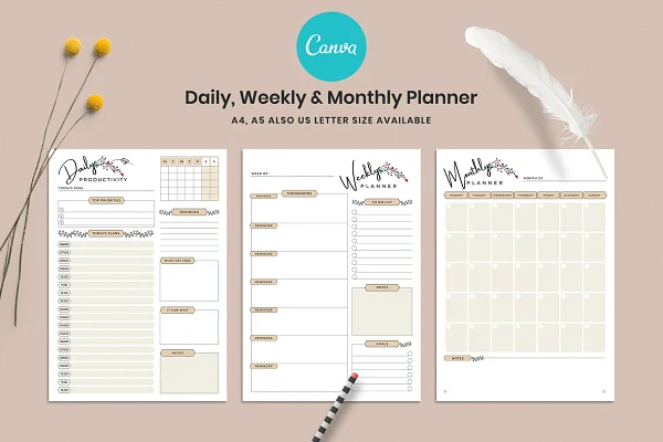 Download Daily Weekly Monthly Canva Planner Template Free - Kufonts.com